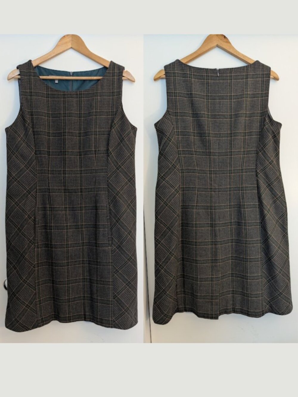 Plaid Wool Blend Laura Ashley Sleeveless Dress Fully Lined Pockets Size 12 - Picture 5 of 11